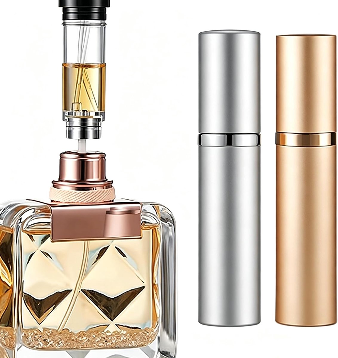 Herbruikbare parfum atomizer set van 2 - 5ml reisflessen - goud en zilver - ideaal voor in de handtas - ShopVlot