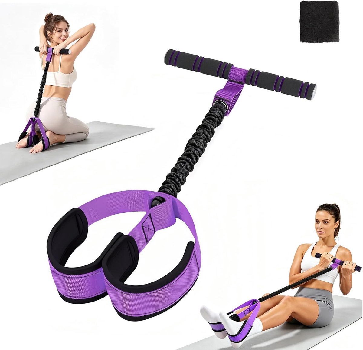 Pedaalweerstandsband met handgreep - multifunctioneel - buiktrainer en sit-up-trainer - voor volledige lichaamstraining - ShopVlot