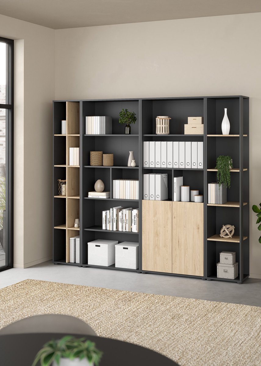 Giga Living Boekenkast Sign - Grijs/Naturel - 241x34x205cm