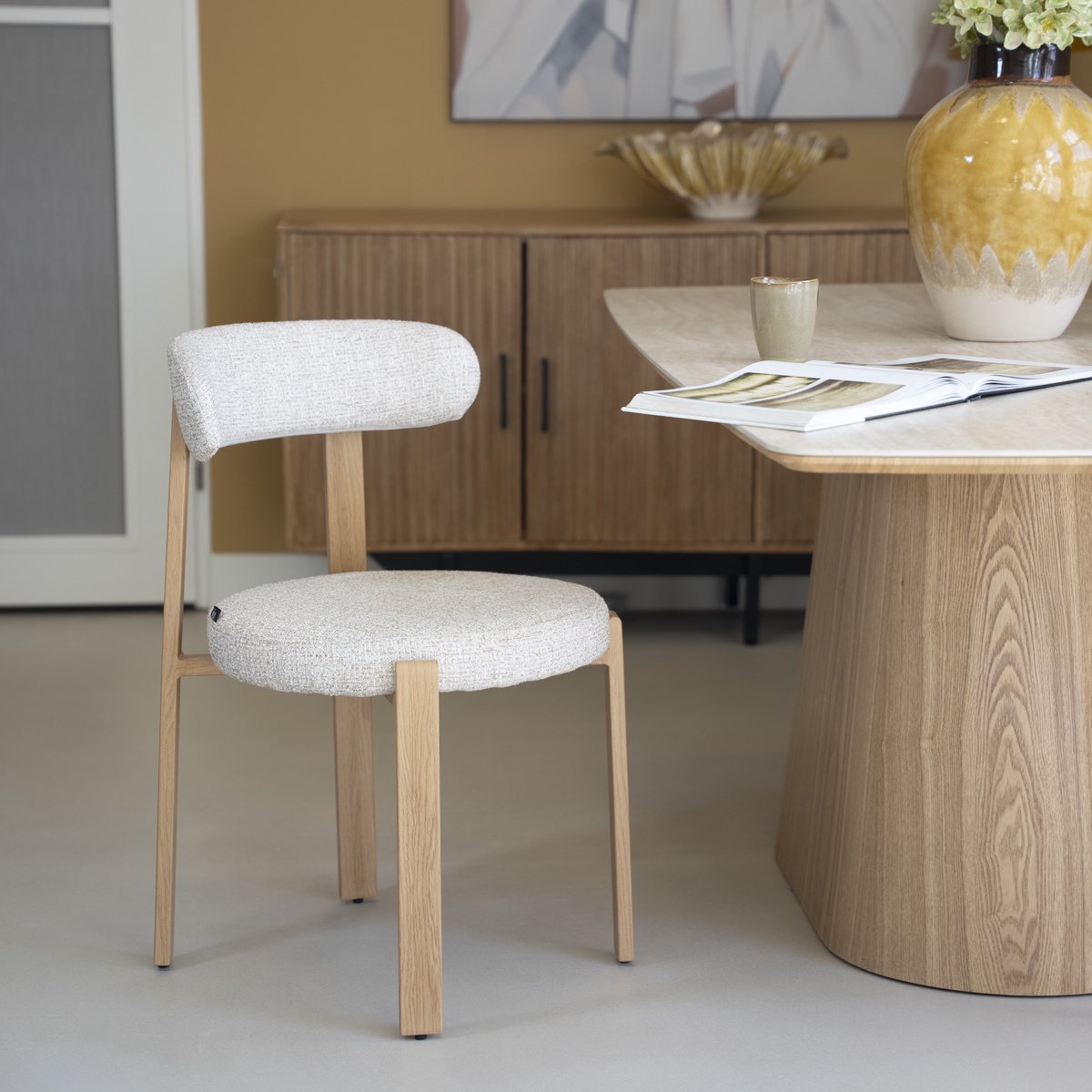 DÉJA Living Eetkamerstoel Lagan - Beige/Naturel Stof - Set van 2