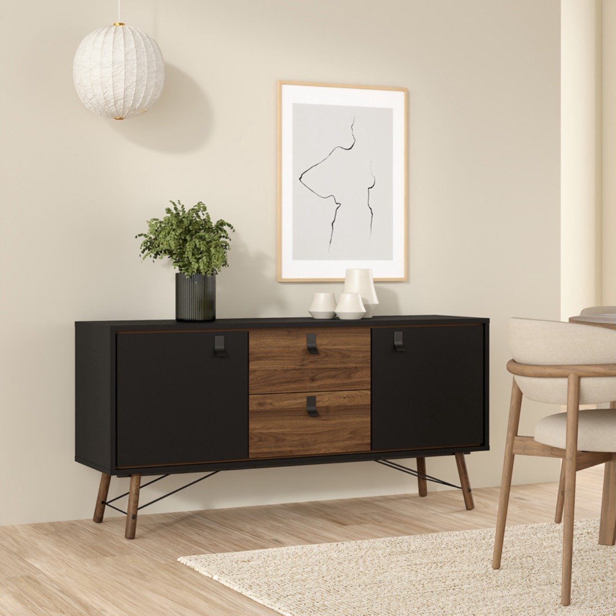 Giga Living Dressoir Ry - Zwart/Bruin - 150x40x72cm