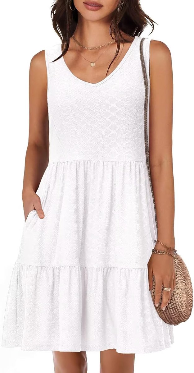 Tanmolo Summer Dress Women Sleeveless Swing Casual Beach Skirt with Pocket - ShopVlot