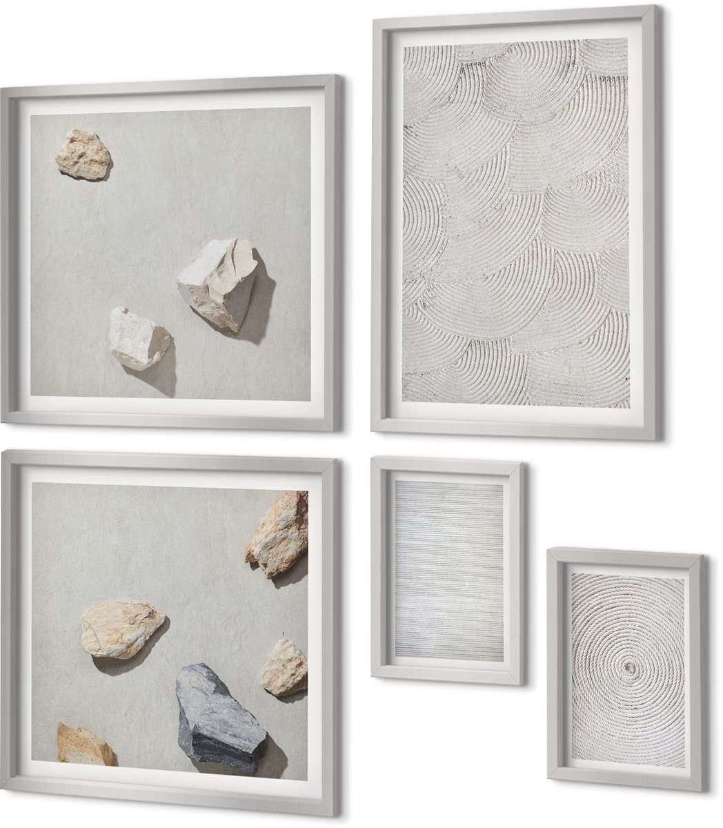 Coloray 5-Delige Schilderij Set - Botanische Composities In Boho-Minimalistische Stijl - 20 x 30 cm - Muurdecoratie - Schilderijen Set - Woonkamer - Wanddecoratie