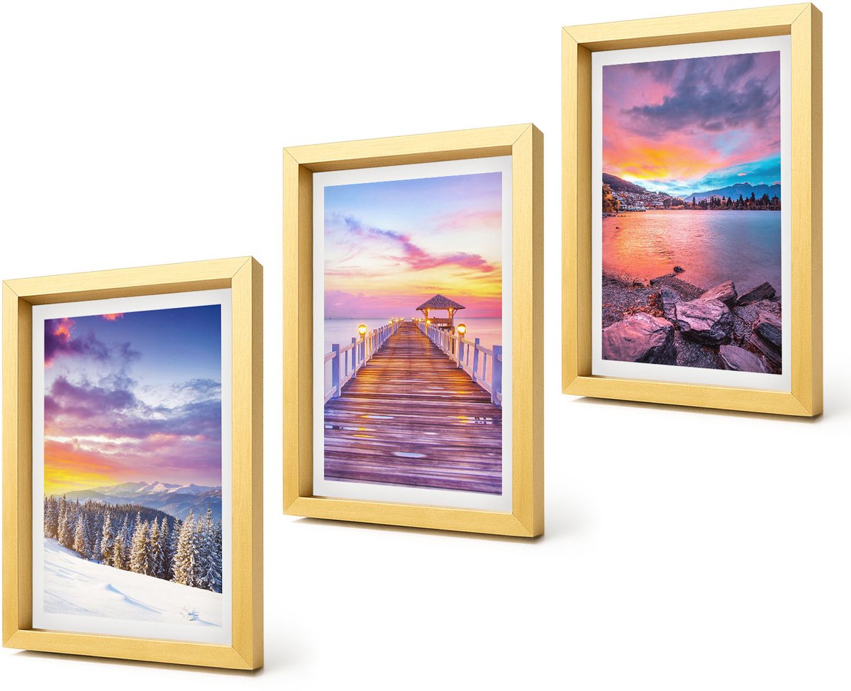 Coloray 4-Delige Schilderij Set - Winters berglandschap met een aanlegsteiger aan het meer. - 20 x 30 cm - Wanddecoratie - Woonkamer Decoratie - Decoratieve Schilderijen
