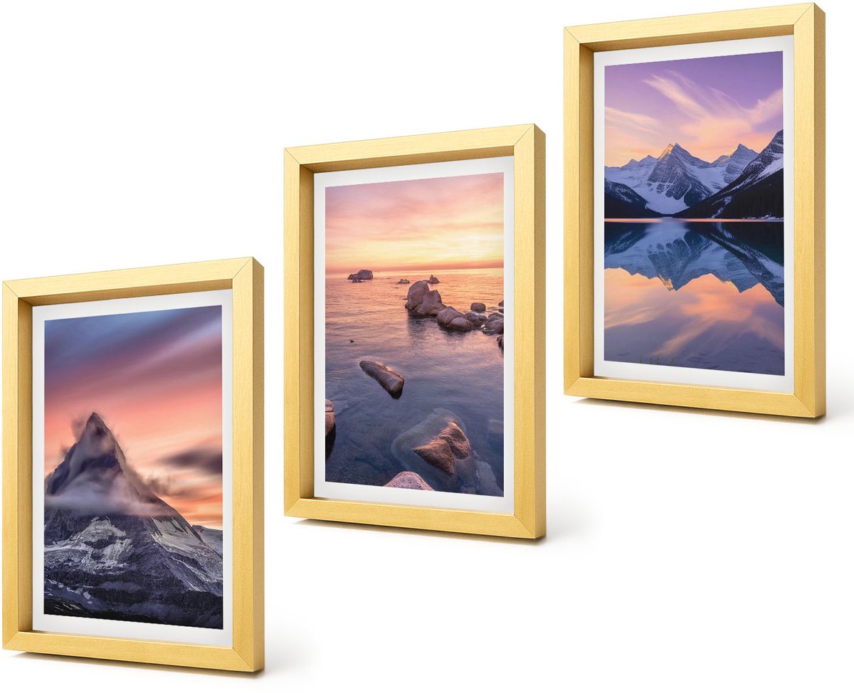 Coloray 4-Delige Schilderij Set - Landschappen, bergen, meren en zonsondergang - 20 x 30 cm - Wanddecoratie - Schilderijen Set - Kantoor - Decoratieve Schilderijen
