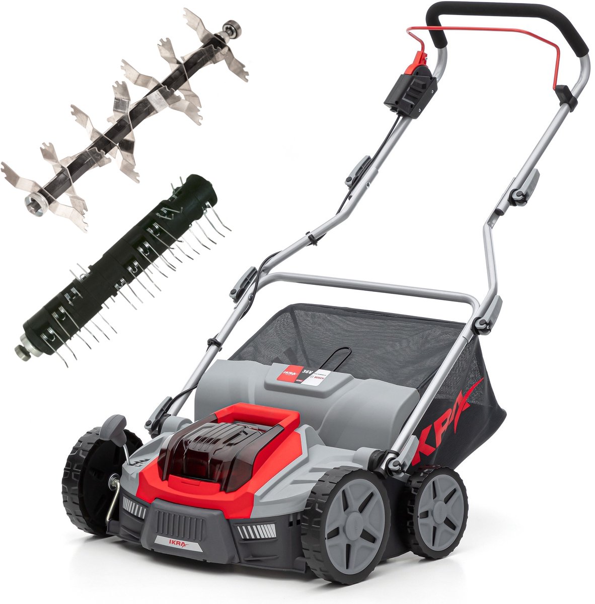 IKRA Bosch 36 V 3-in-1 accu-verticuteermachine en gazonbeluchter IB-SR 36, inclusief twee rollen – exclusief accu en oplader