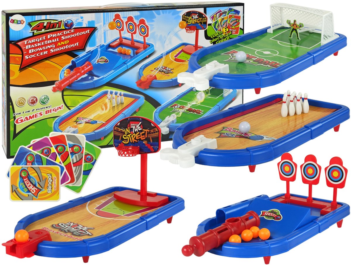 Set van 4-in-1 Arcade Games Basketbal Voetbal Shield Bowling Dart