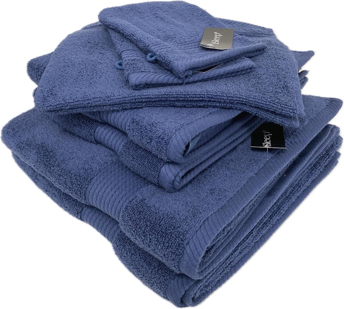 iSleep Set of 8-piece Bath textiles 2x Washcloth, 2x Guest towel, 2x Towel, 2x Bath towel (Dark blue) - ShopVlot