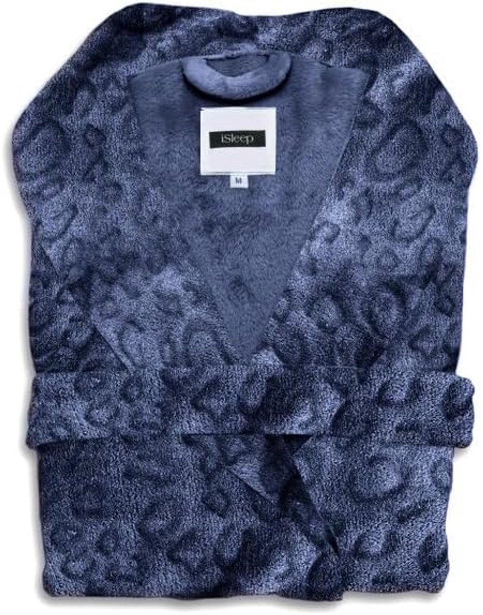 iSleep Bathrobe Leopardo, Indigo Blue, Fleece, Women and Men, S-M-L-XL - ShopVlot