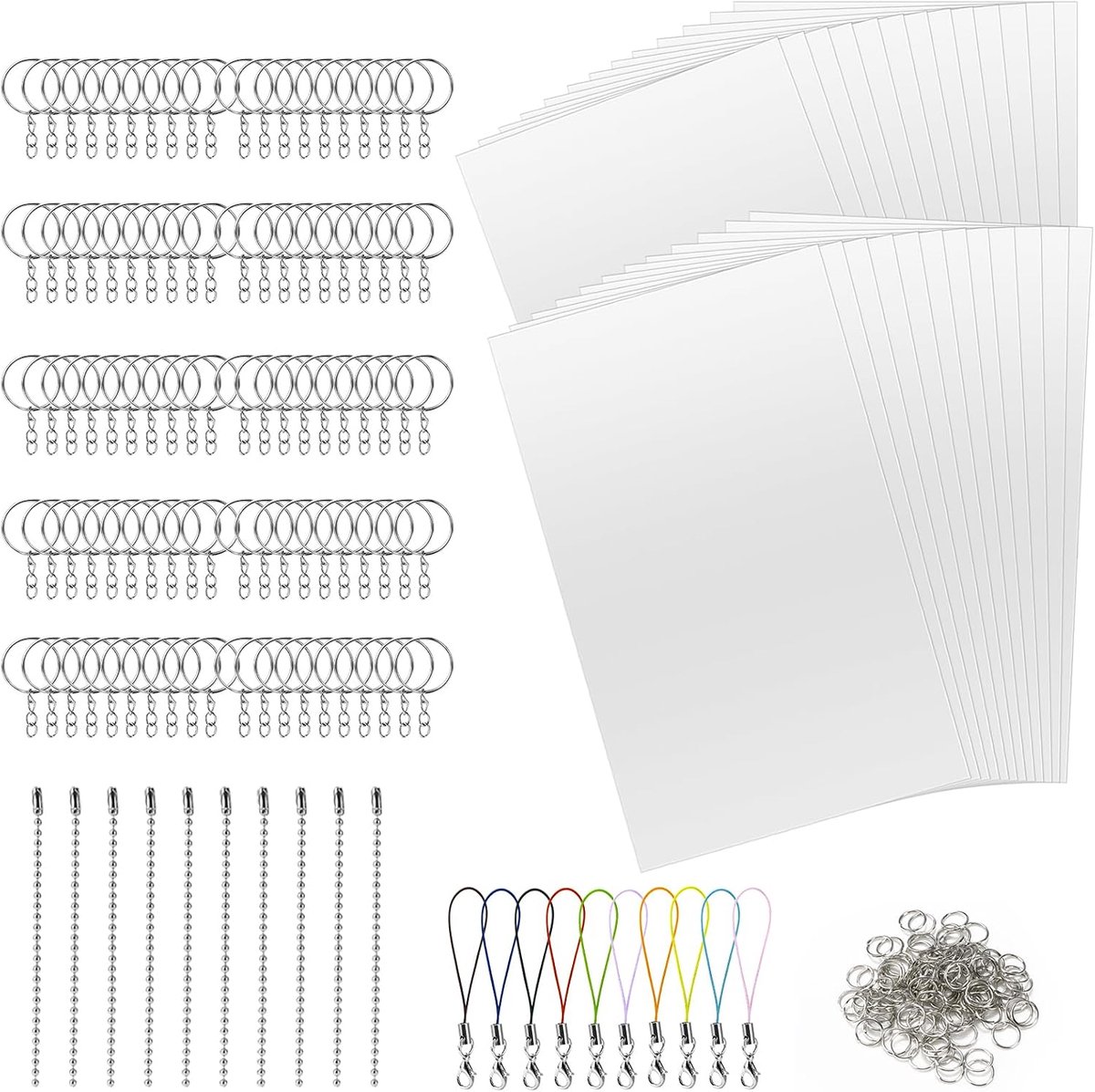 Mkitnvy Shrink Film Set of 245 Craft Shrink Film A4 Shrink Paper Key Chain Split Lobster Clasp Pearl Chain Transparent - ShopVlot