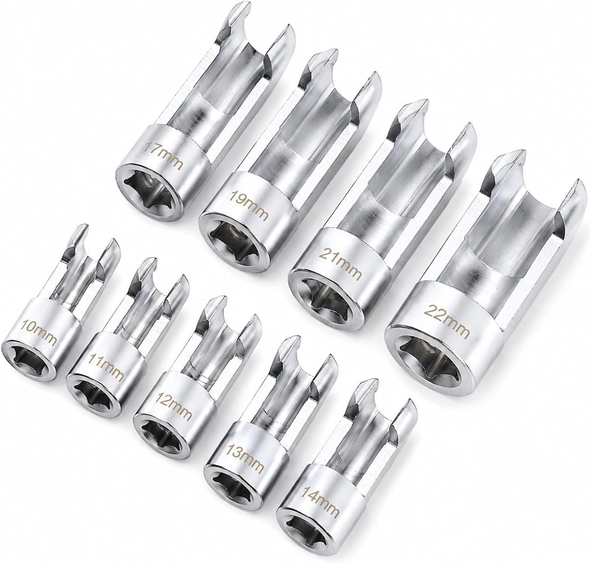 Steeksleutels voor brandstofleidingen, 9‑delige set 10‑22 mm brandstofleidingsleutels, 3/8" en 1/2" aandrijving - ShopVlot
