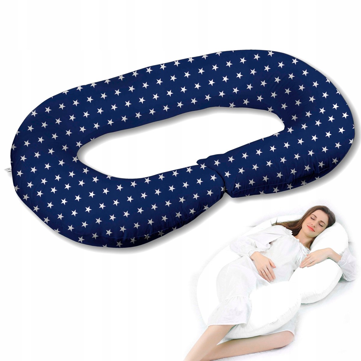 Multifunctioneel Zwangerschapskussen Type C - Wit met Blauwe Sirand