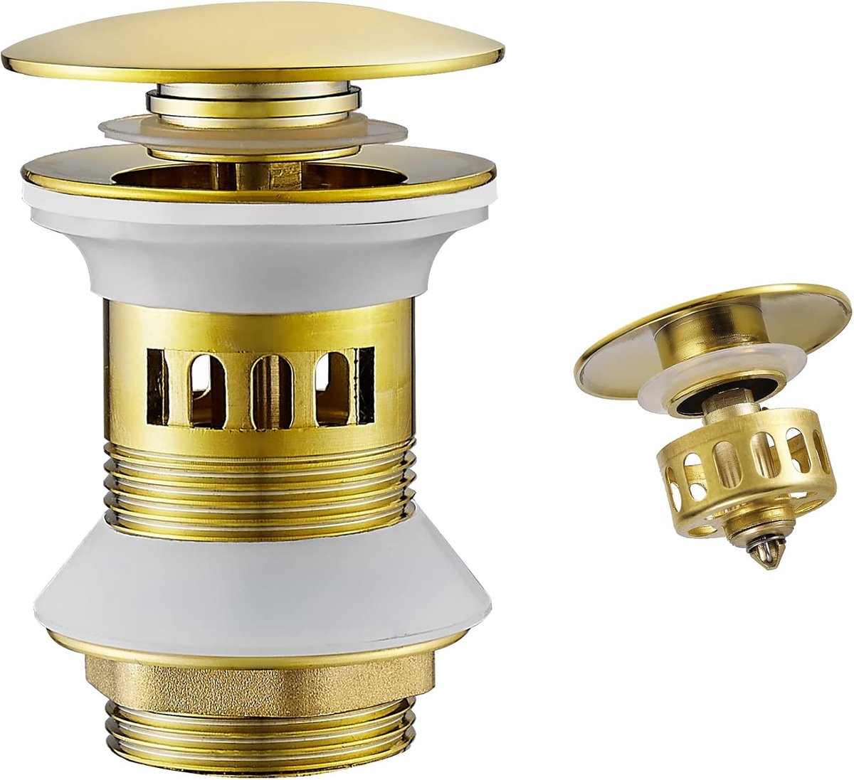 Gold Drain Fitting Basin, Pop Up Drain Valve with Overflow and Strainer Basket, Brass and Stainless Steel Drain Valve - ShopVlot