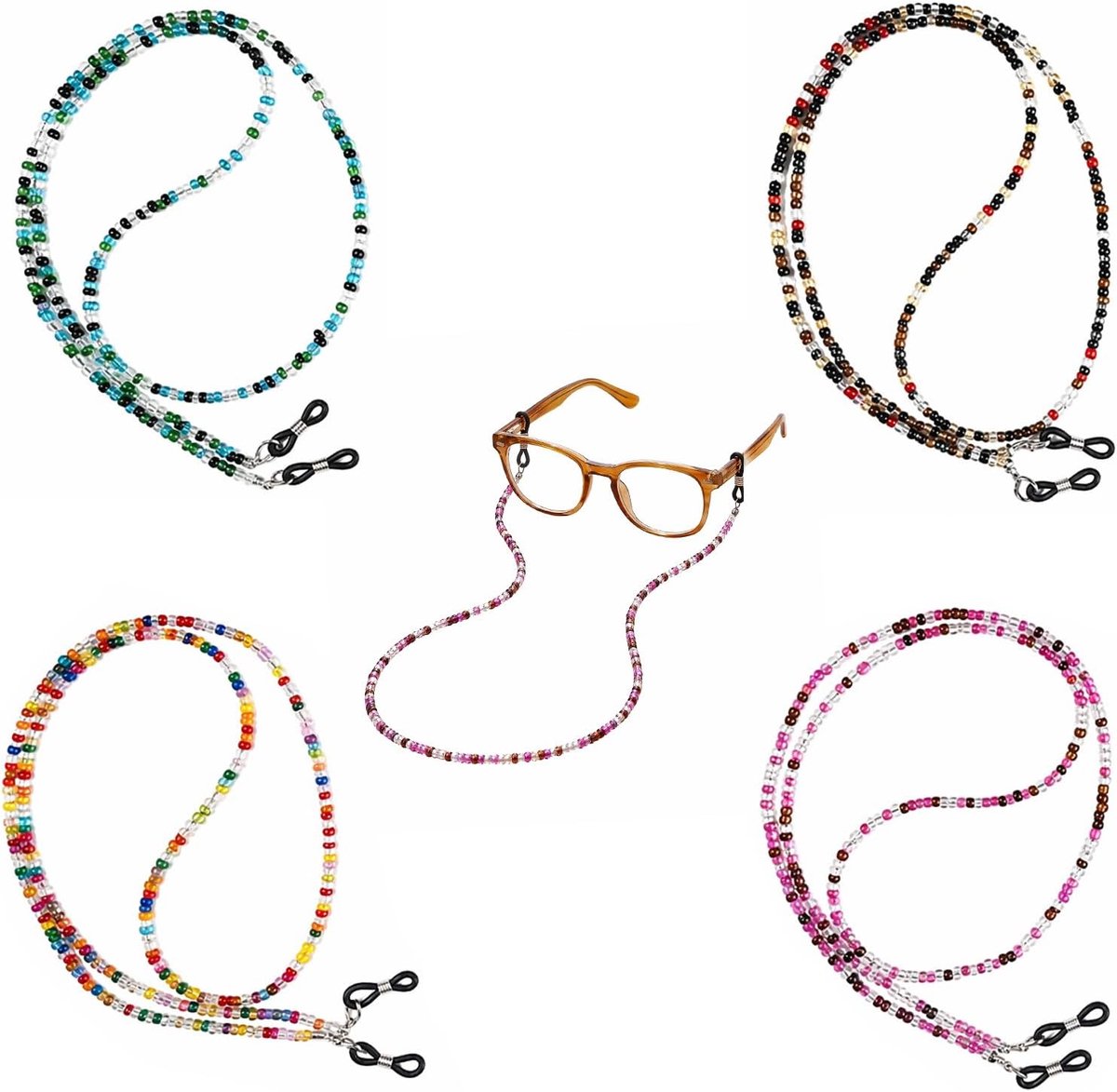 4 Pieces Women's Glasses Chain Modern Colourful 70 cm Adjustable Glasses Chain Beads with Glasses Cleaning Cloth and - ShopVlot
