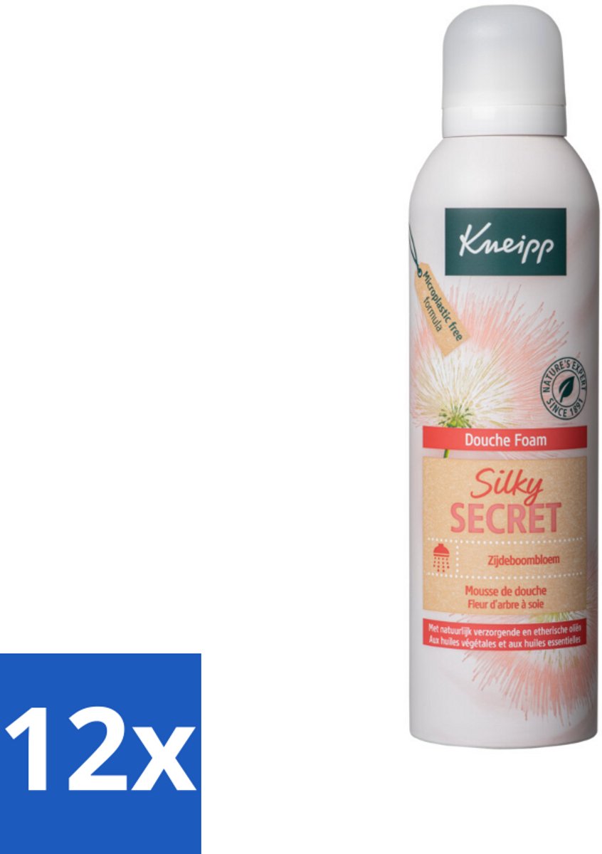 12 x Kneipp - Douche schuim - Silky Secret - Zijdeboombloesem - 200 ml - Douche Foam - Zacht Schuim - Verzorgende Douche - Bloemen Geur - Melk Proteïnen
