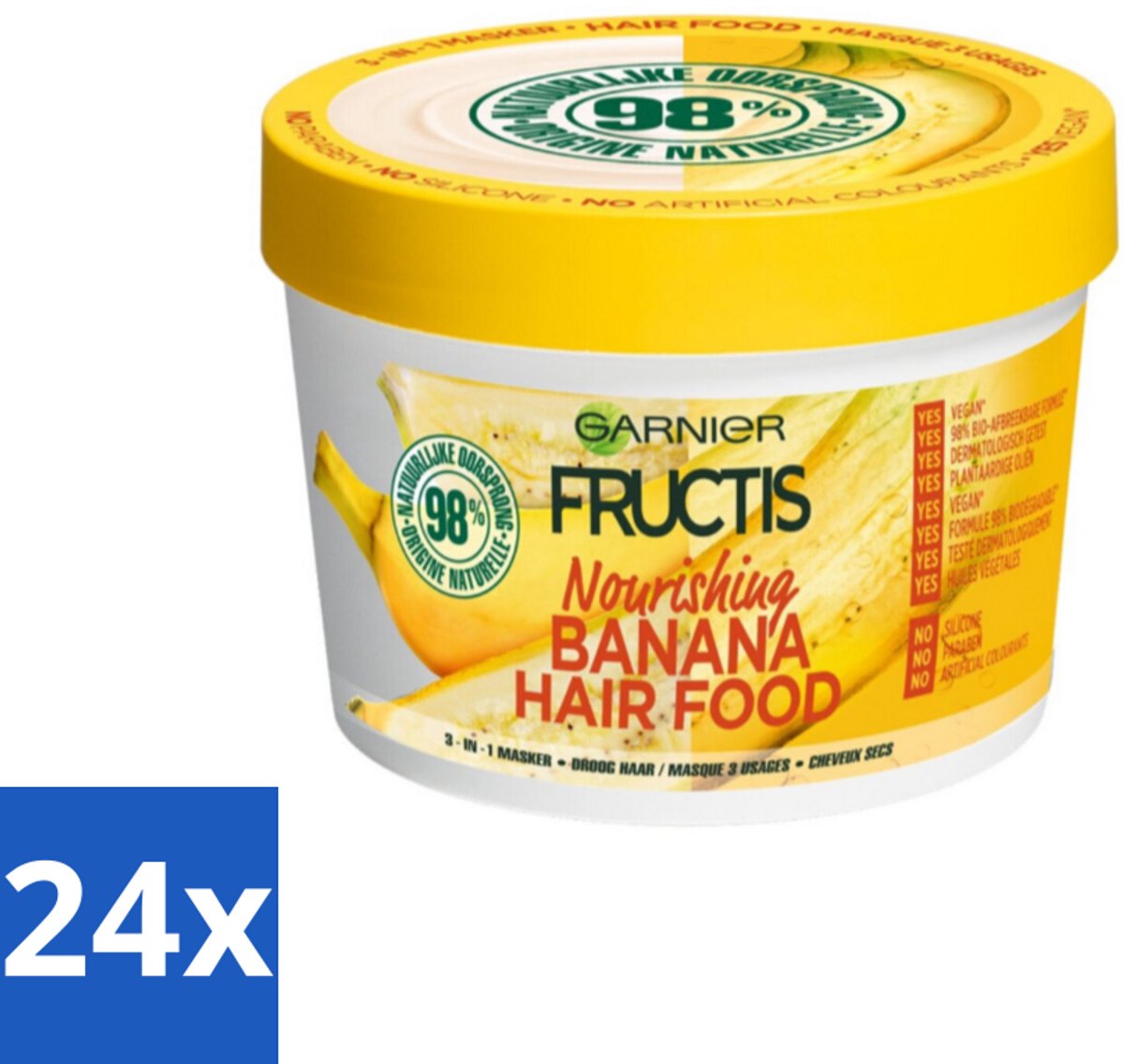 Garnier - Fructis Hair Food Banana - 3-in-1 Haarmasker - Voedend - Droog Haar - 400 ml - Voordeelverpakking - 24 stuks