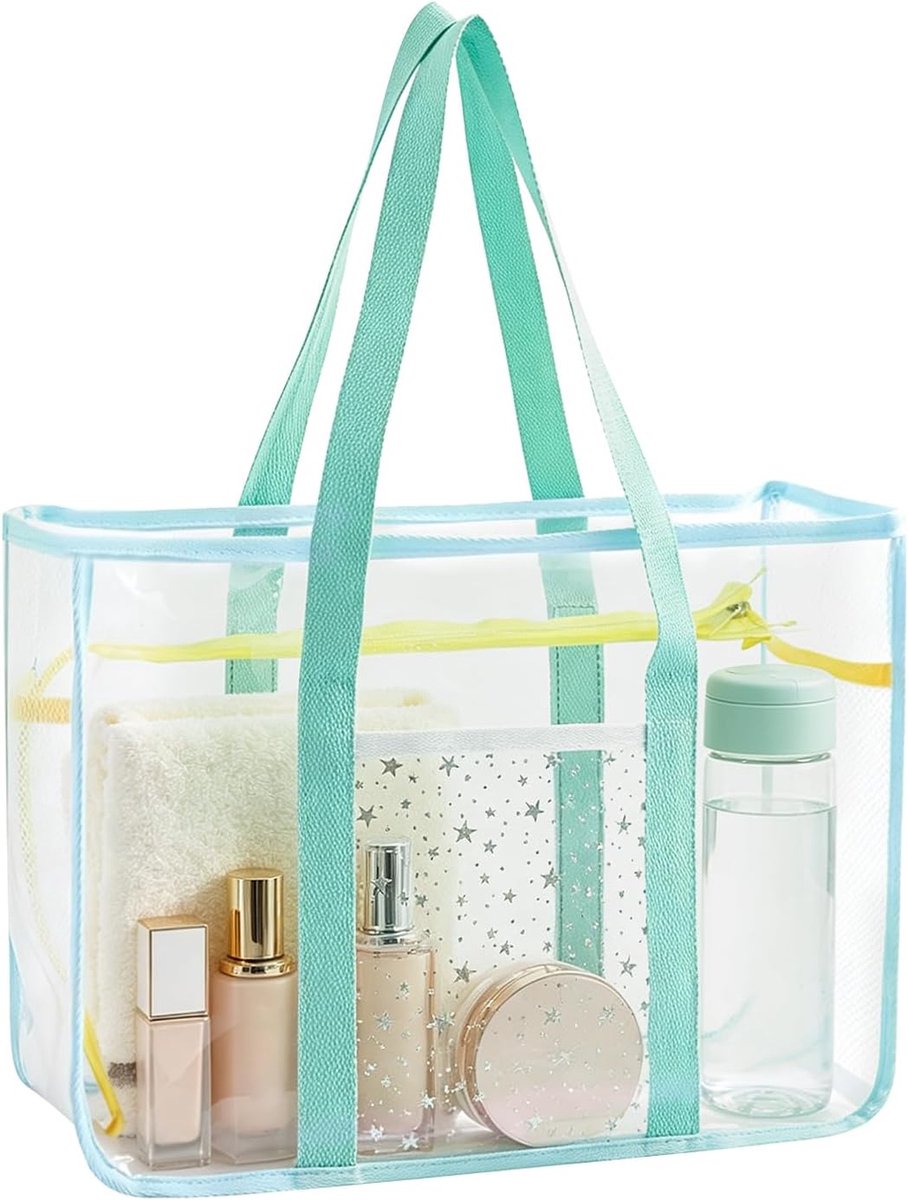 Strandtas waterdicht - doorzichtige pvc draagtas - ruime reistas voor toiletartikelen - ideaal voor strand - ShopVlot