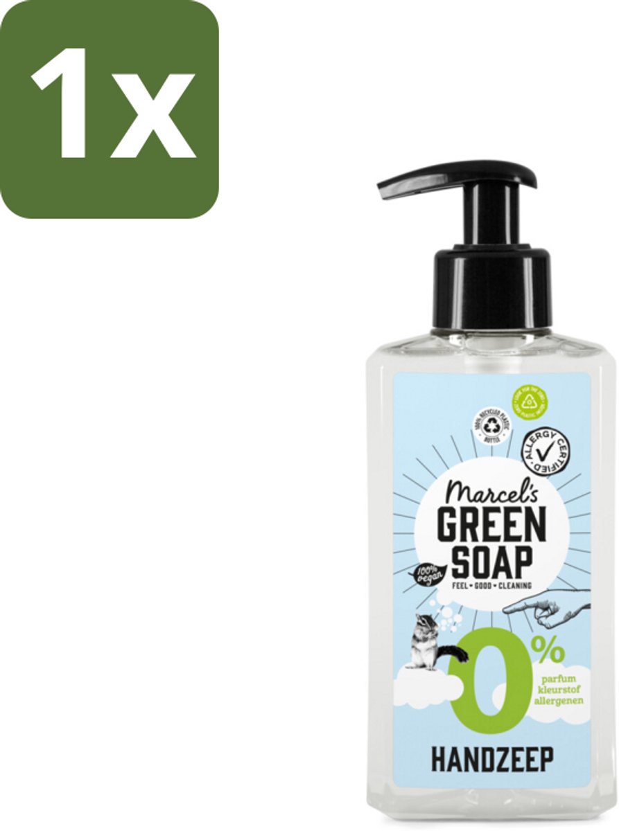 1 x Marcel's Green Soap - Handzeep 0% - Zachte verzorging - 250 ml - Handzeep 0% - Gevoelige Huid - Milde Reiniging - Plantaardige Glycerine - Allergiegevoelig