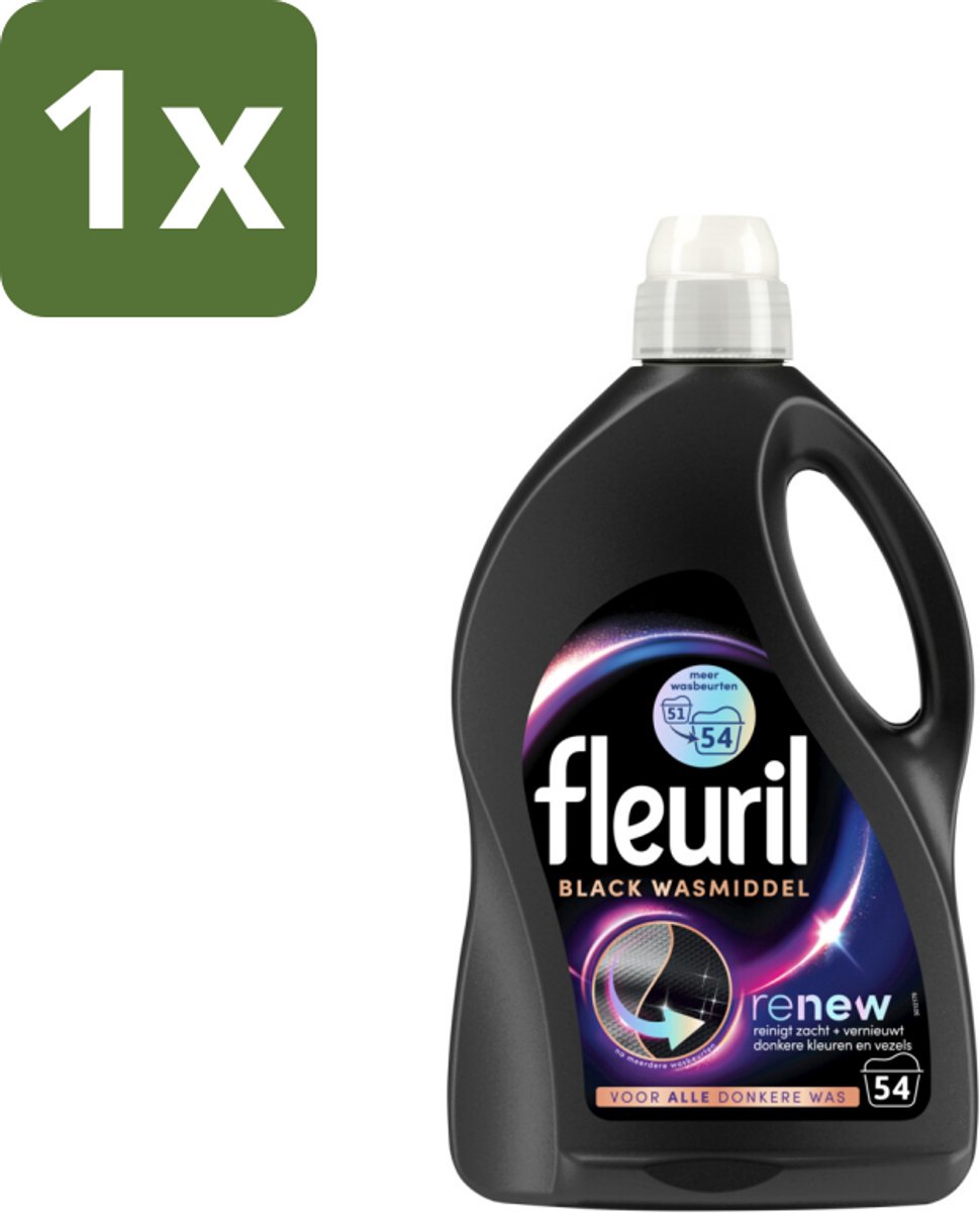 1 x Fleuril - Wasmiddel - Renew Zwart Vloeibaar Wasmiddel - Zwarte Was - 54 wasbeurten - Donkere Was - Zwarte Was - Kleurherstel - Pluizigheid - Frisheid