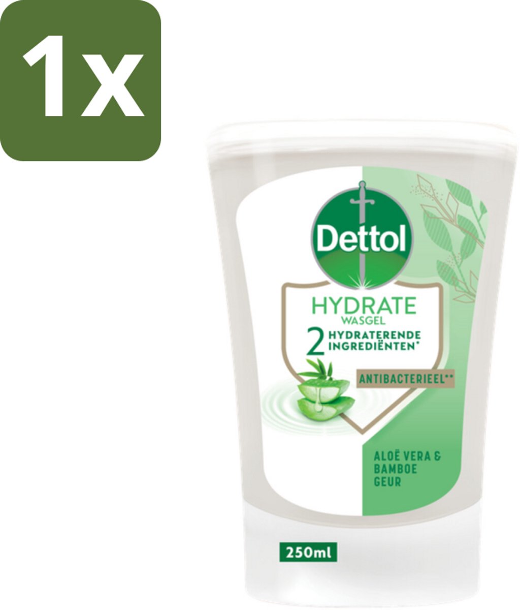 1 x Dettol - Wasgel Navulling - Hydrate - Aloë Vera & Bamboe - 250 ml - Handzeep - Wasgel - Antibacterieel - Hygiëne - Handen Reinigen