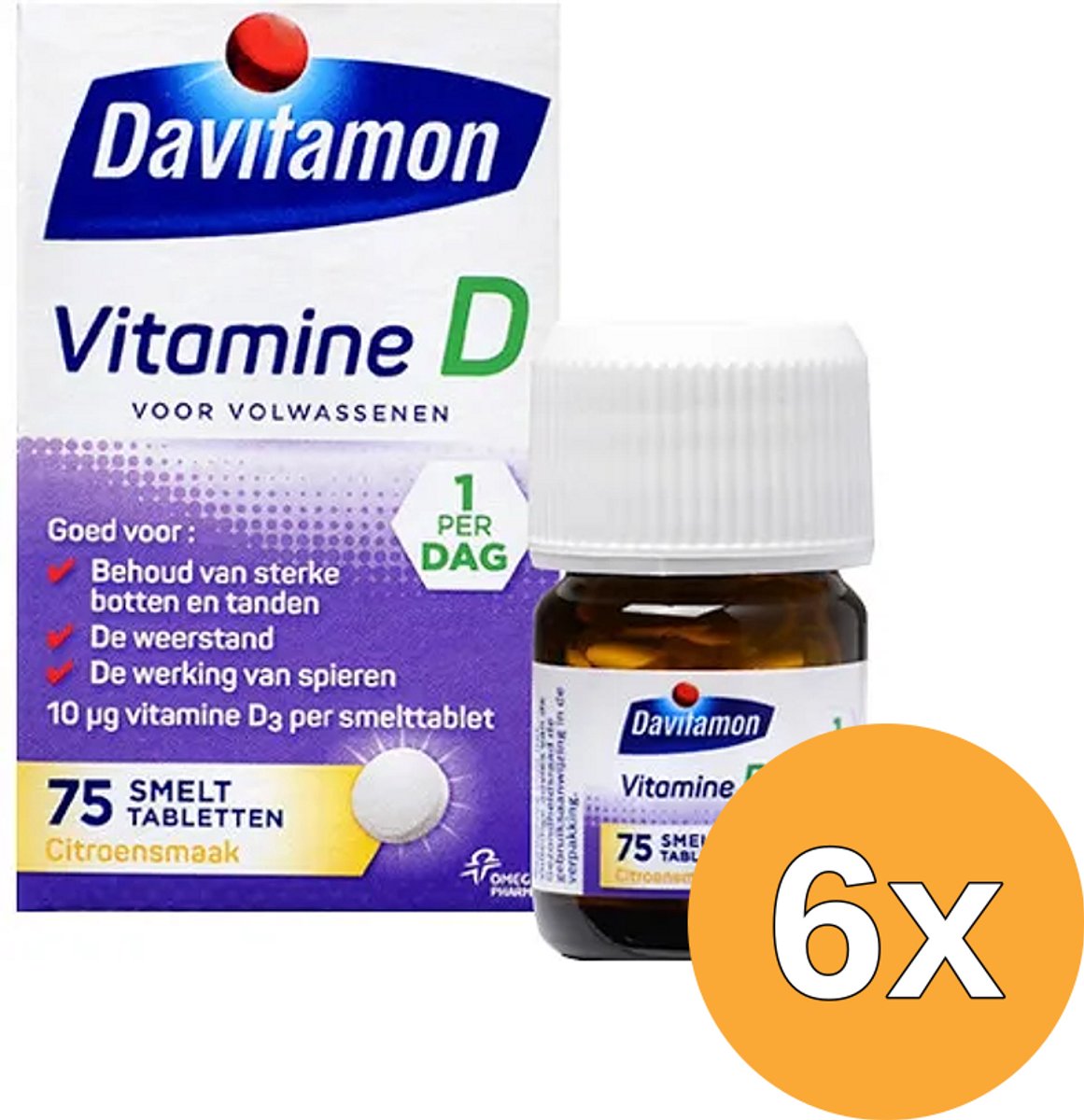 6x Davitamon D Volwassen smelttablet (75 tabletten)
