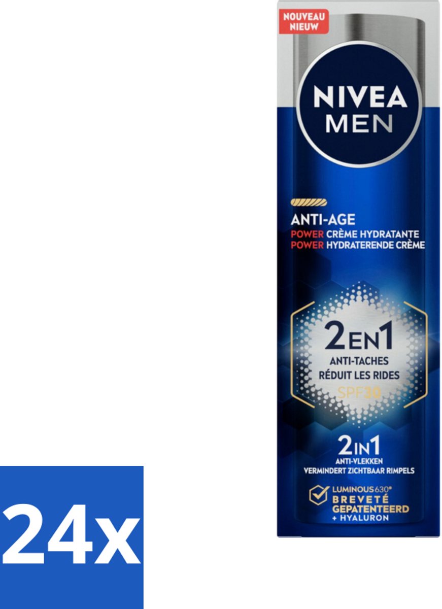 NIVEA MEN - Anti-Age 2in1 Power - Hydraterende Crème Gezicht SPF 30 - 50 ml - Voordeelverpakking - 24 stuks