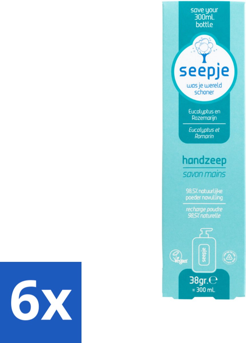 6 x Seepje - Handzeep - Natuurlijke Geur & Verzorging - Eucalyptus en Rozemarijn - Navulverpakking - 34 g - Handzeep - Navulverpakking - Eucalyptus - Rozemarijn - Natuurlijke Ingrediënten