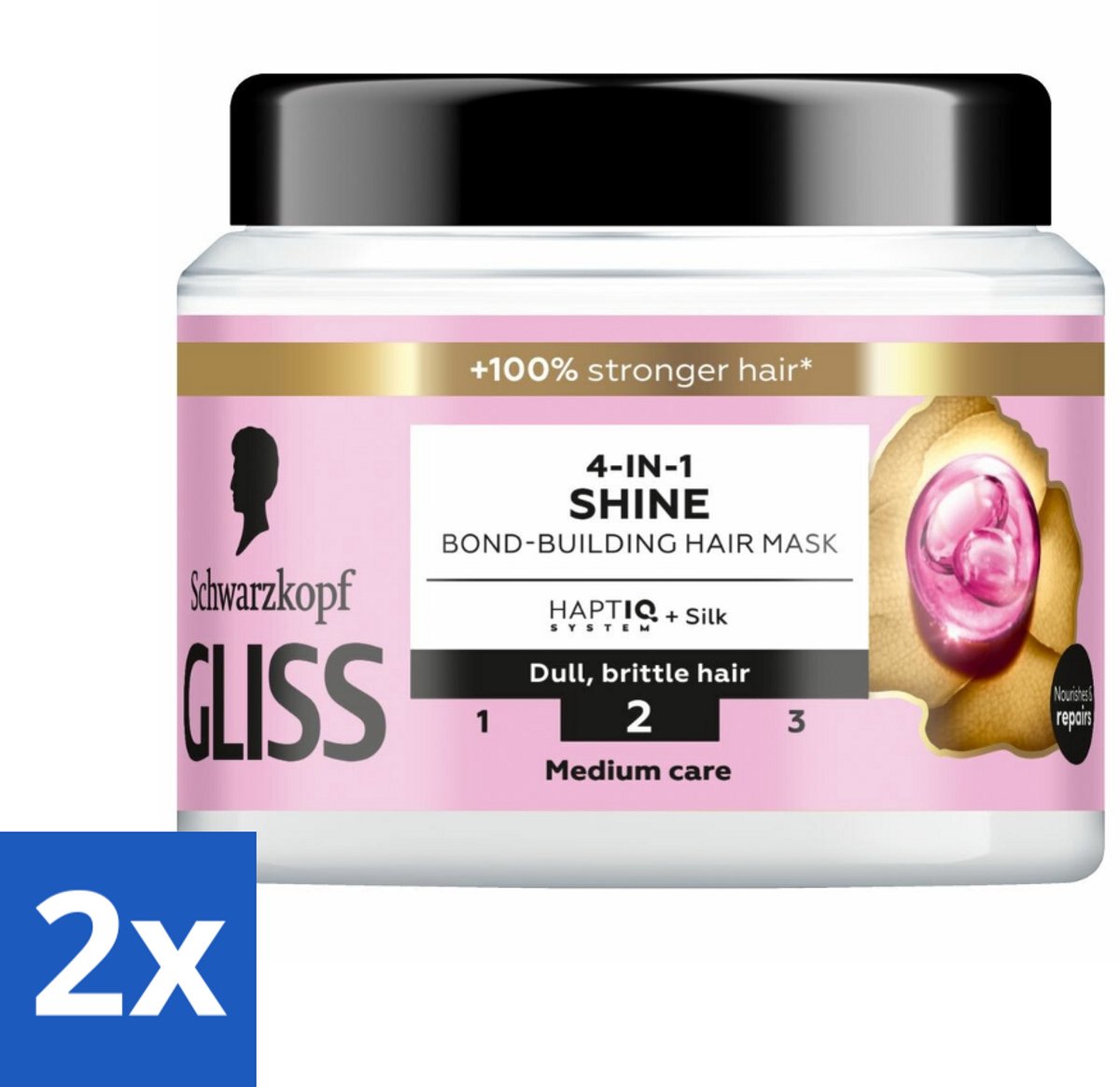 2 x Gliss - Haarmasker - 4in-1 Hair Mask - Voor Zijdezacht en Glanzend Haar - 400 ml - Haar Masker - Zijdezacht Haar - Glans Masker - Haarmasker Glans - Haarmasker Dof Haar
