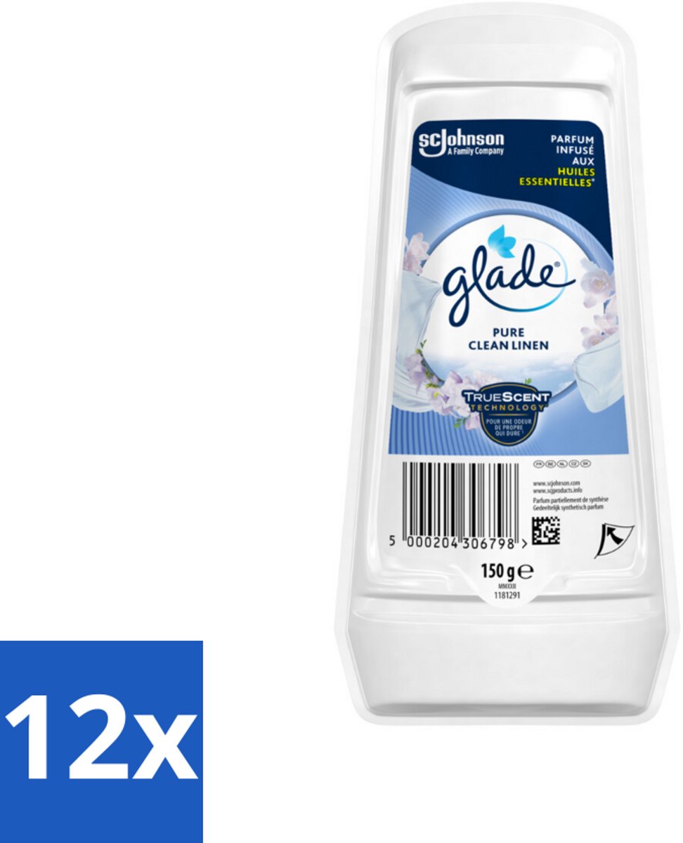 12 x Glade - Gel - Pure Clean Linen - 150 g - Luchtverfrisser - Geur - Linnengeur - Huisgeur - Glade