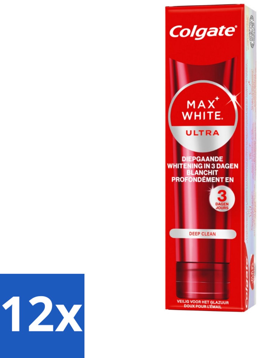12 x Colgate - Tandpasta - Max White - Ultra Deep Clean Whitening - 75 ml - Witte Tanden - Tandpasta - Diepe Reiniging - Colgate - Whitening