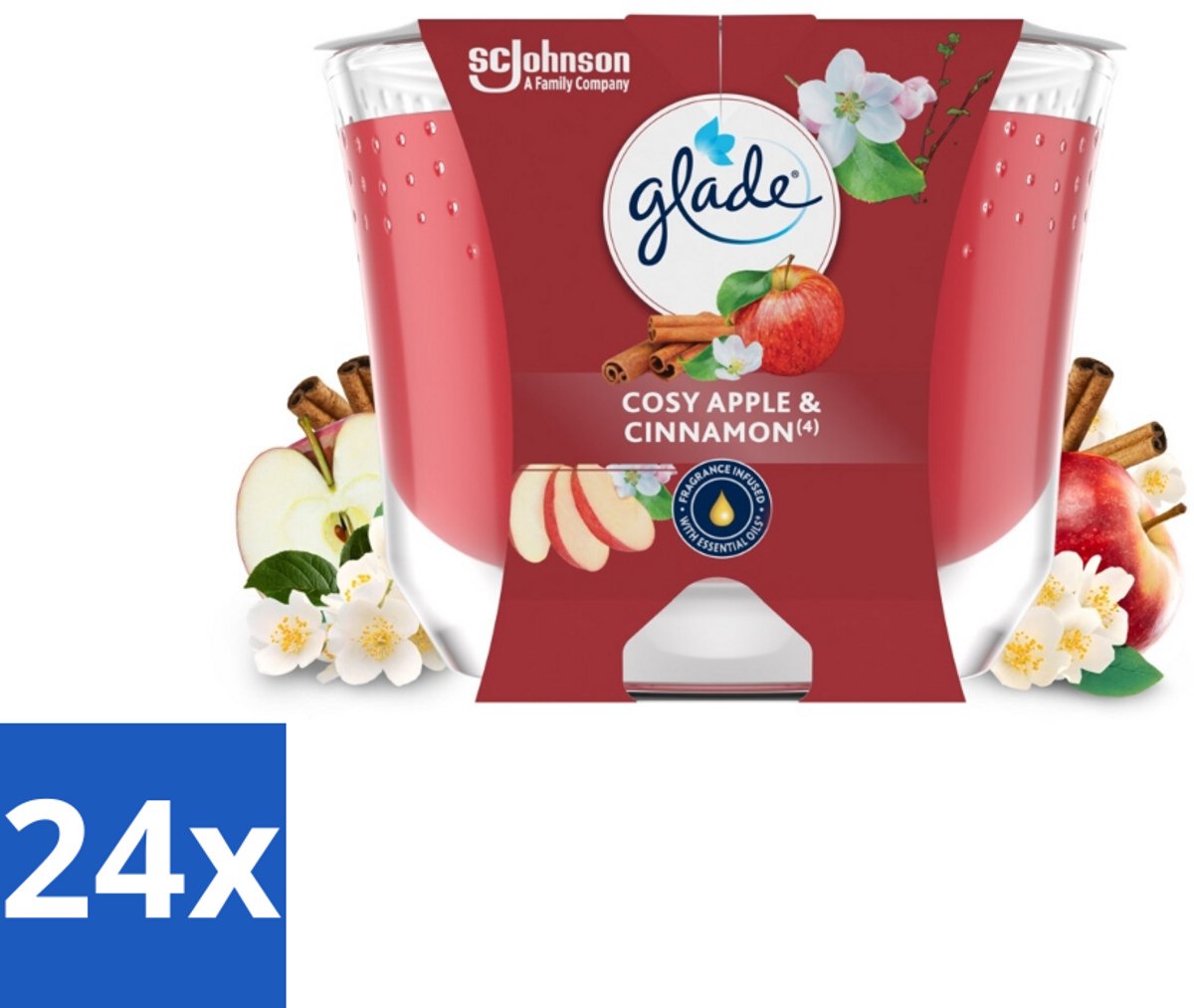 24 x Glade - Geurkaars Appel Kaneel - 100% Raapzaadwas - 204 g - Geurkaars - Vegan - Appelgeur - Kaneelgeur - Natuurlijke Geur