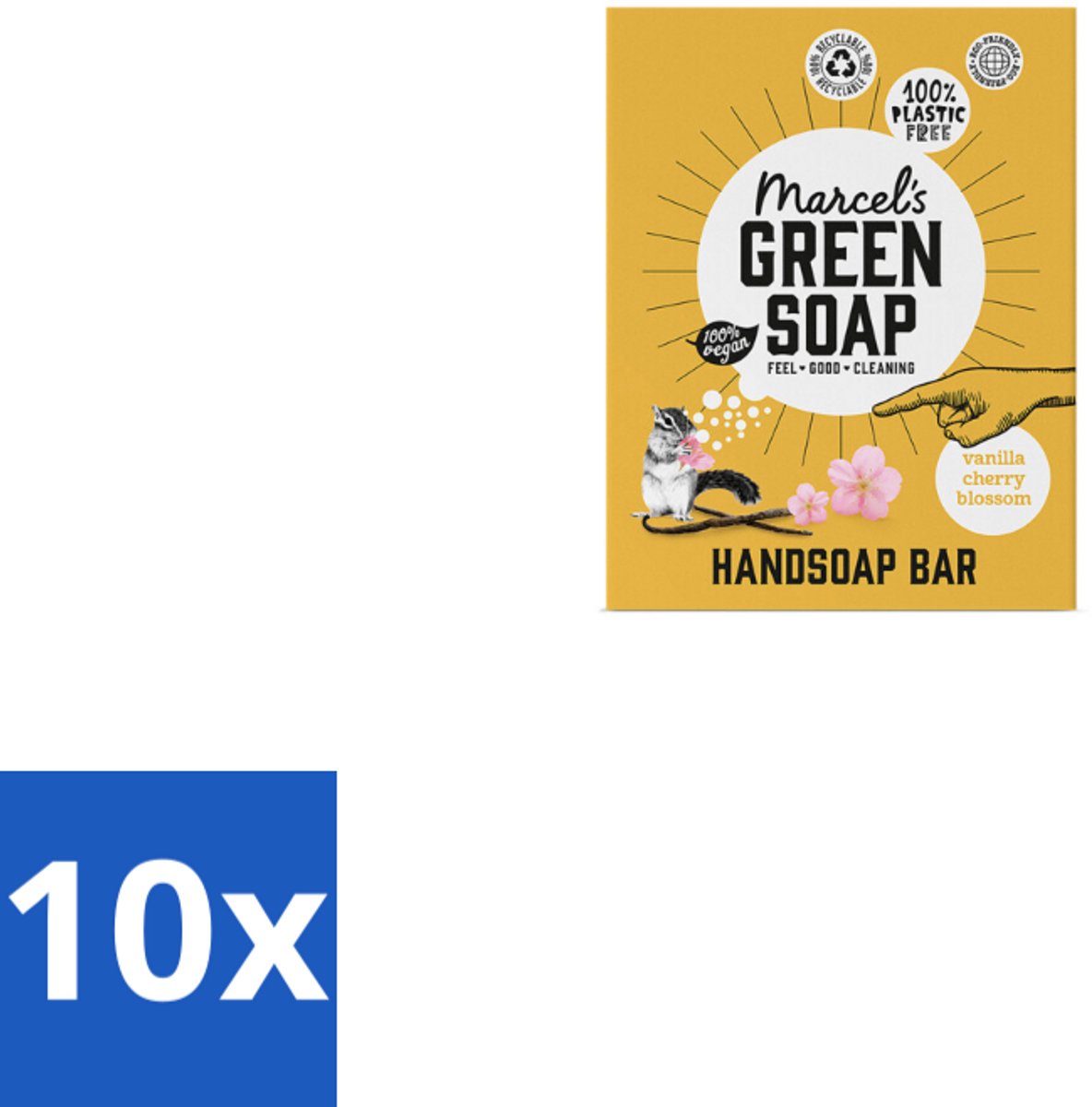 Marcel's Green Soap - Handzeep Bar - Vanille & Cherry Blossom - Krachtige werking - 90 gr - Bulkverpakking - 10 stuks