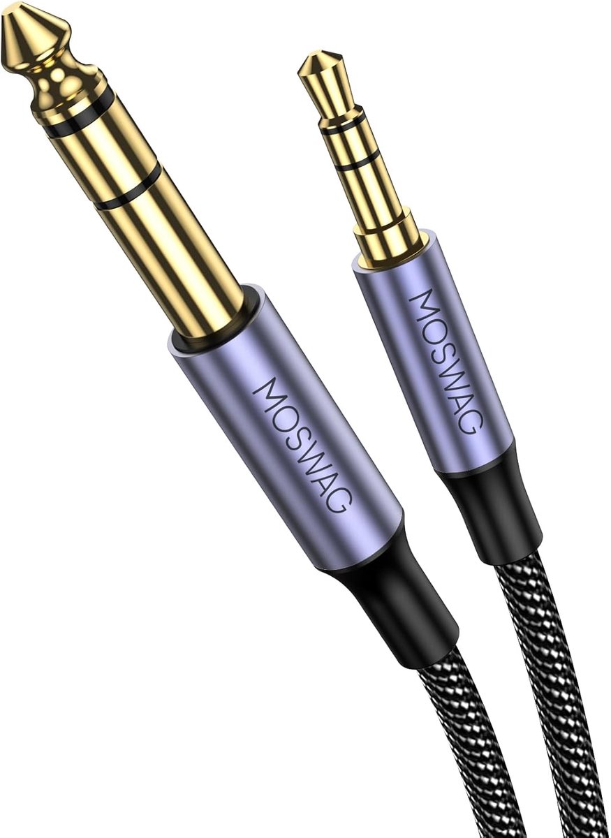AUX kabel 6.35mm naar 3.5mm - 1 meter - nylon omhulsel - ideaal voor audioverbindingen - ShopVlot