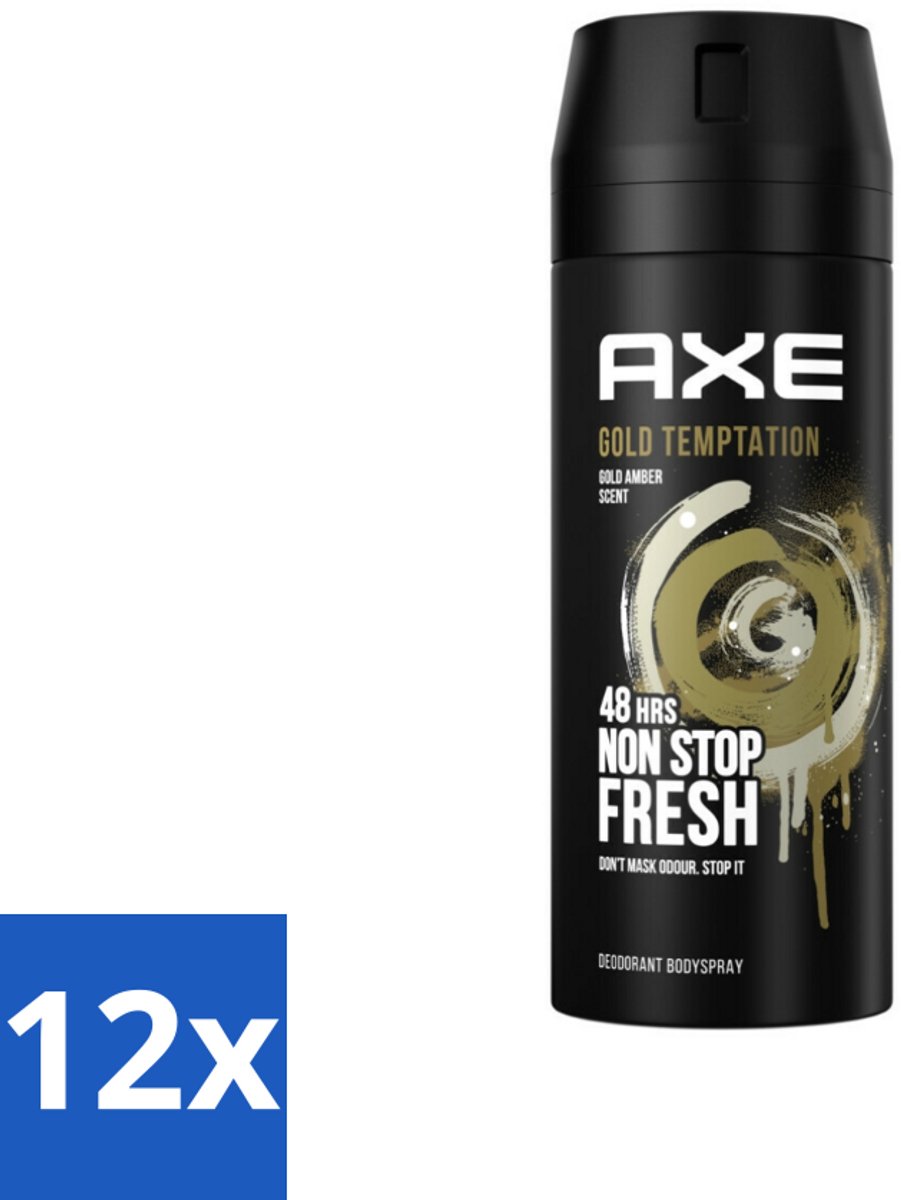 12 x AXE - Deodorant Spray - Gold Temptation - Luxe Geur - Oriëntaals & Fris - 150 ml - AXE Deodorant - Gold Temptation - Mannelijke Geur - Oriëntaalse Geur - Frisse Geur