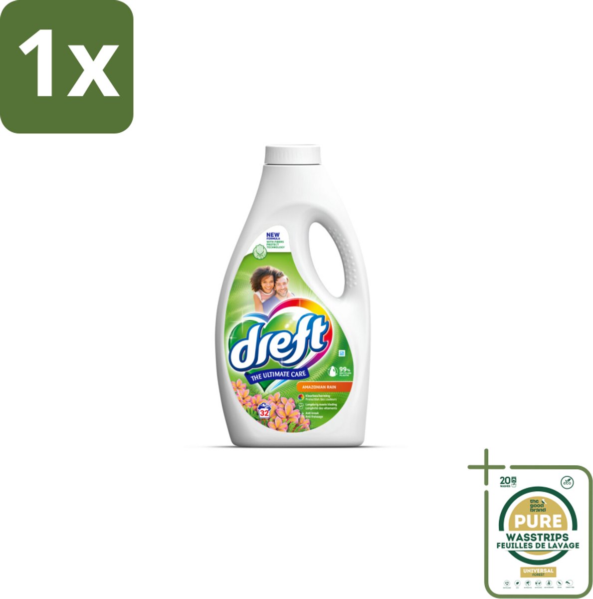 1 x Dreft - Vloeibaar Wasmiddel - Amazone Regen - Tropische frisheid - 32 Wasbeurten- Amazone Regen - Vloeibaar Wasmiddel - Wasbeurt - Wasmiddel - Fris