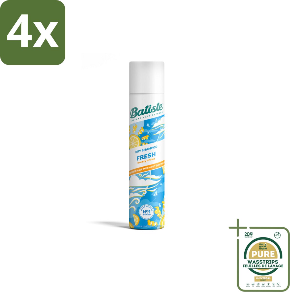 Batiste - Fresh - Droogshampoo - Koele en Schone Geur - Verfrist en Geeft Grip - 200ml - Voordeelverpakking - 4 stuks - Frisse geur - Koele geur