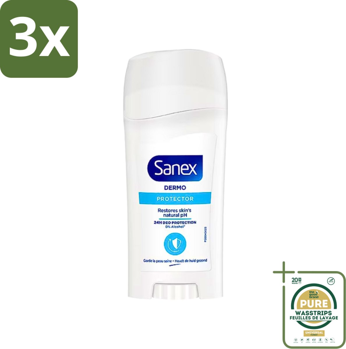3 x Sanex - Deodorant Stick - Dermo Protector - Huidvriendelijke Formule - 65 ml - Grootverpakking - Huidbescherming - Deodorant Stick - Huidvriendelijk - Zweetbehandeling - Geurbehandeling