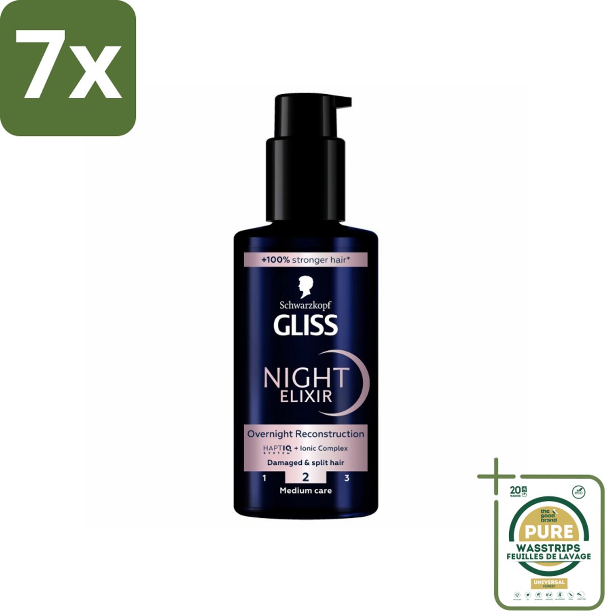 7 x Gliss - Haarserum - Night Elixer Overnight Reconstruction - Tegen Gespleten Haarpunten - 100 ml - Grootverpakking - Haarserum - Gespleten Haarpunten - Nachtserum - Haarherstel - Haarverzegeling