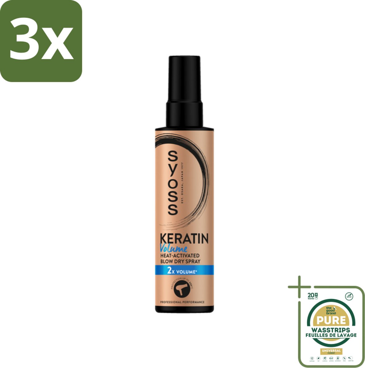 3 x Syoss - Keratin & Volume - Heatprotection Spray - Dubbele Bescherming - 200 ml - Grootverpakking - Haarbescherming - Hittebescherming - Volumeboost - Haarversterking - Salonlook