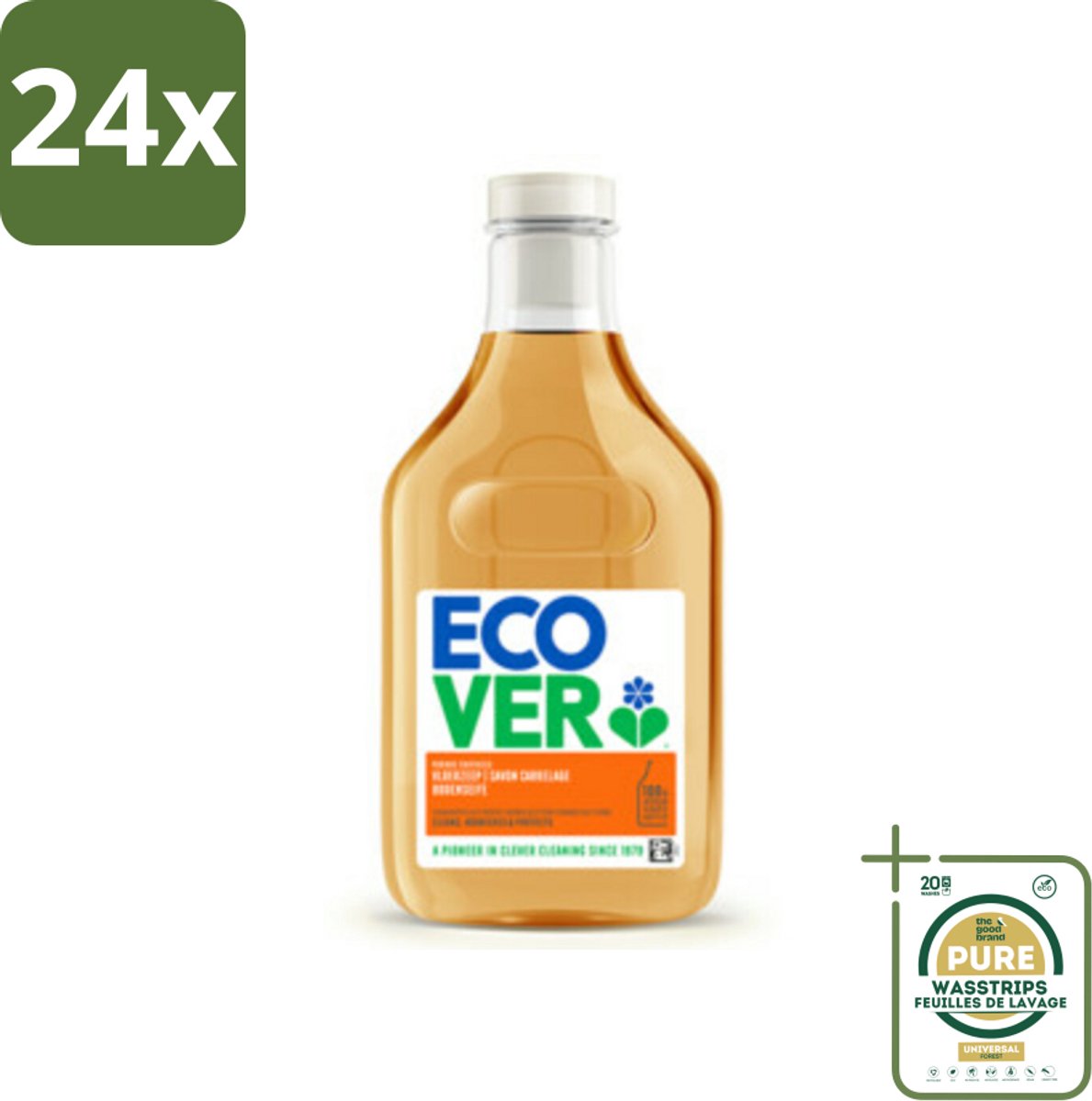 Ecover - Vloerzeep - Sinaasappel & Citroen - 1 liter - Voordeelverpakking - 24 stuks - Tegels - Beton