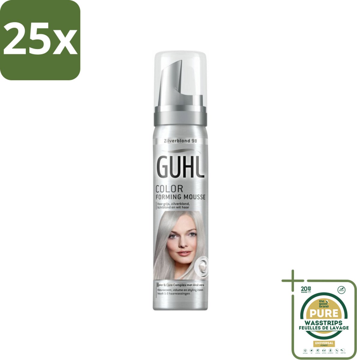 25 x Guhl - Kleurmousse - Zilverblond No. 98 - 75 ml - Grootverpakking - Kleuraccent - Zilverblond - Haarverf - Haarverf Mousse - Haarverf Zilverblond