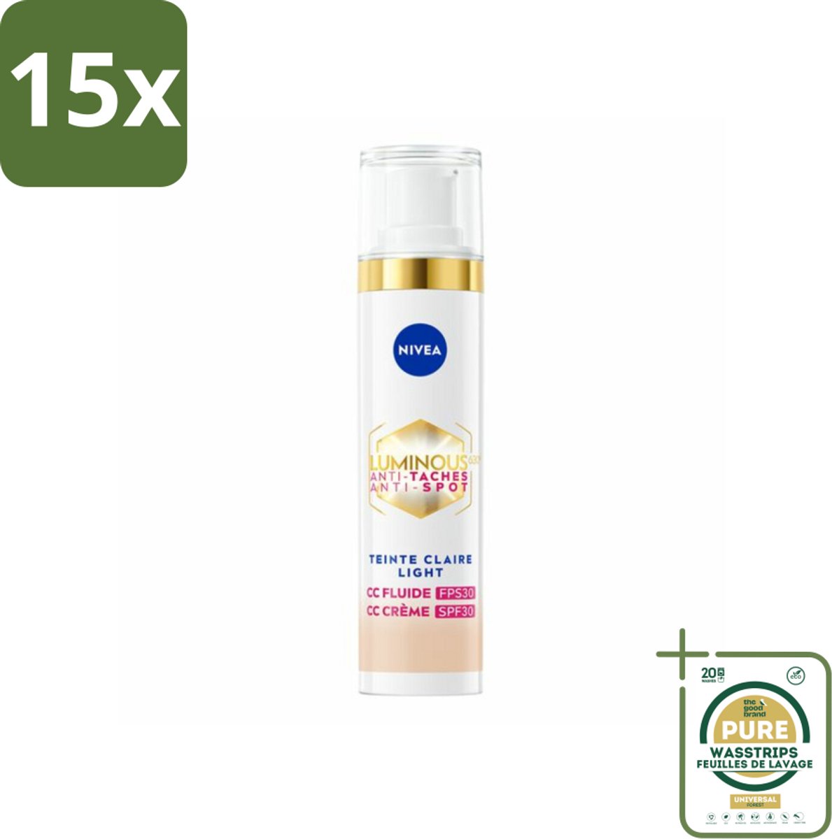 15 x NIVEA - Cellular LUMINOUS630 CC Crème Licht - Gekleurde Dagcrème - Tegen Pigmentvlekken - SPF 30 - 40 ml - Grootverpakking - Pigmentvlekken - Pigmentatie - Zonbescherming - CC Cream - Huidverzorging