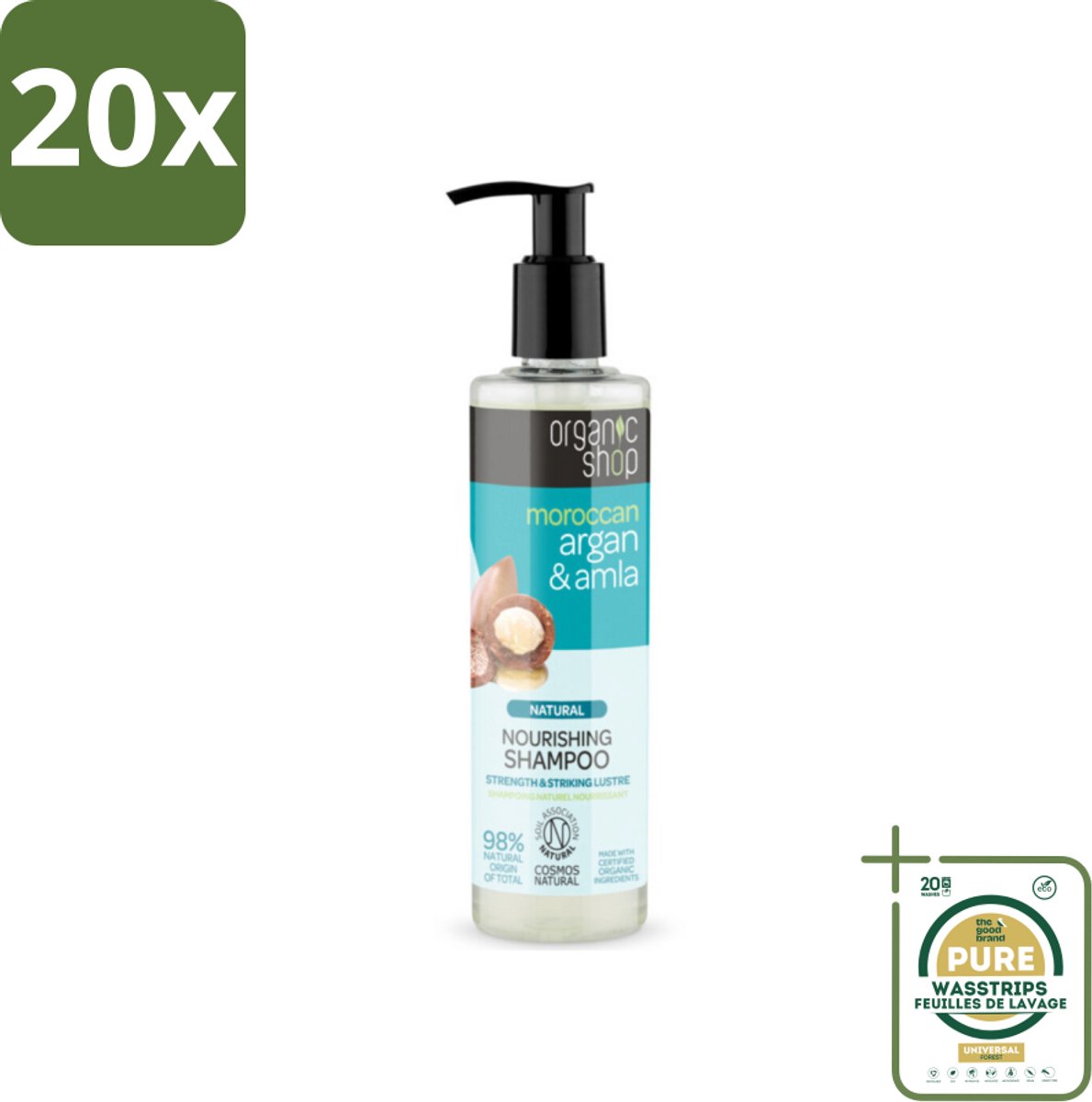 20 x Organic Shop - Natural Nourishing Shampoo - Argan Hair & Amla - Herstellend en Voedend - 280 ml - Grootverpakking - Herstel Haar - Voedend Shampoo - Beschadigd Haar - Arganolie - Amla Extract