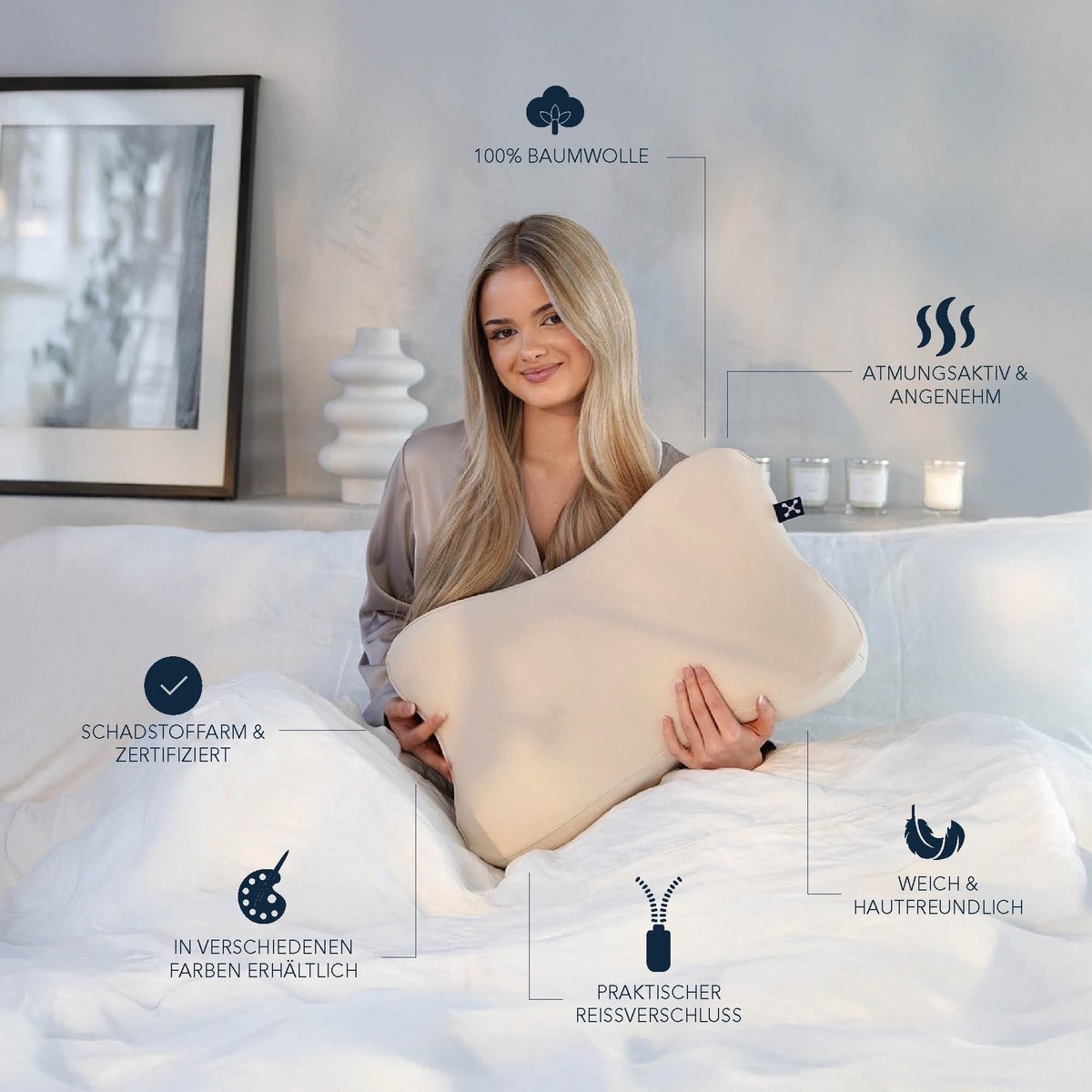 Kussensloop voor Recovery Pillow - 100% katoen - ademend en huidvriendelijk - perfect voor herstel - ShopVlot