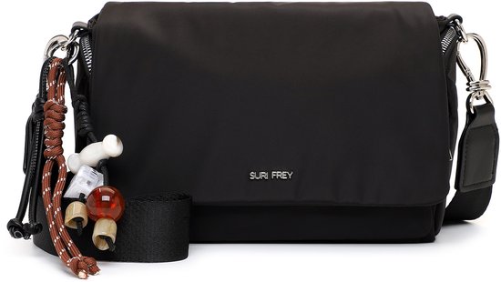 Zwarte Suri Frey schoudertas met decoratieve kwast en 'SURI FREY' logo.