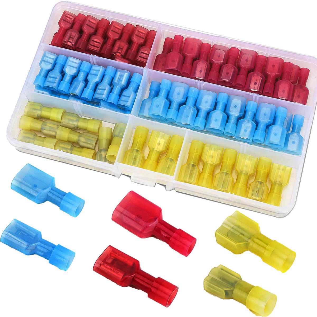 Elektrische connectoren set 100 stuks - geïsoleerde lugs kit - verschillende maten - ShopVlot