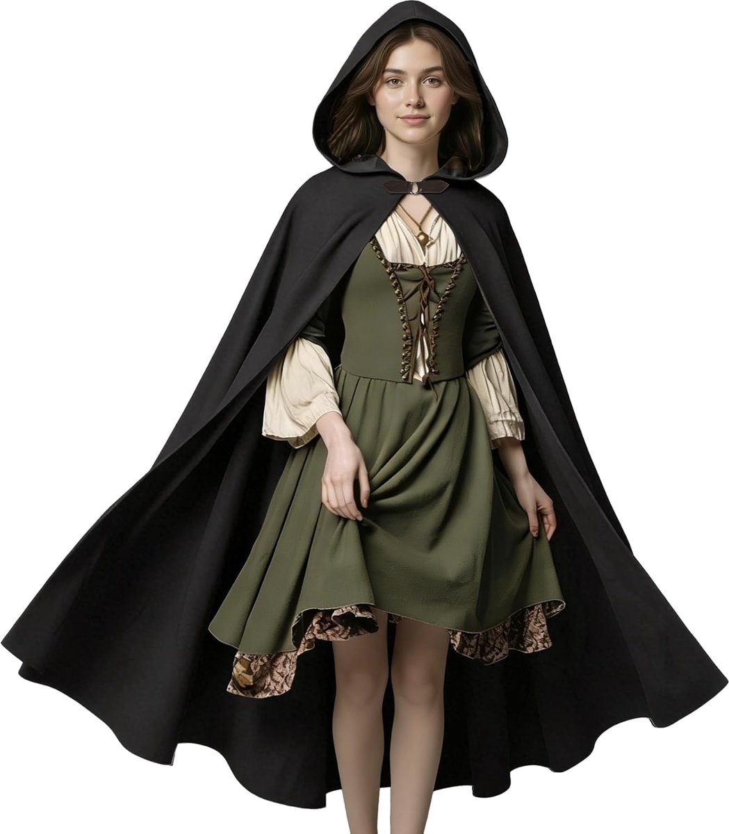 Renaissance Cape with Hood, Medieval Clothing for Men, Witch Coat with Hood - ShopVlot