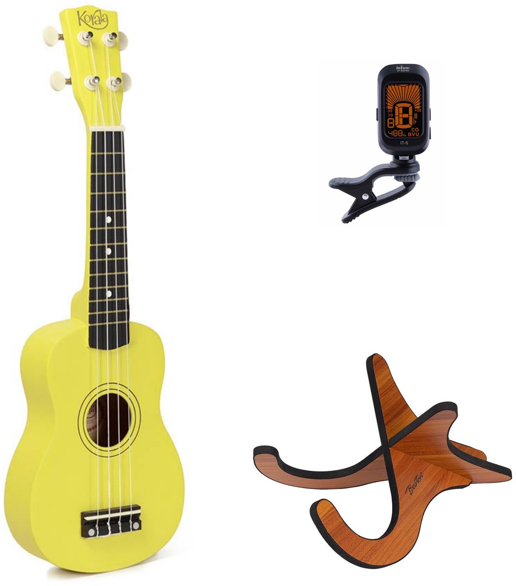 Korala UKS-15 sopraan ukulele set – inclusief stemapparaat en houten standaard