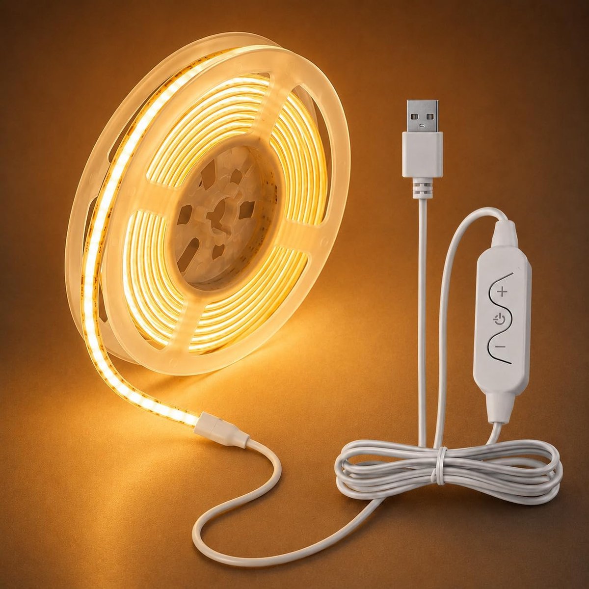 sylvwin COB Ledstrip, 3 m, USB, 320 leds/m, 2700 K, warmwit, 5 V, CRI 90+, dimbaar, flexibele strip voor - ShopVlot