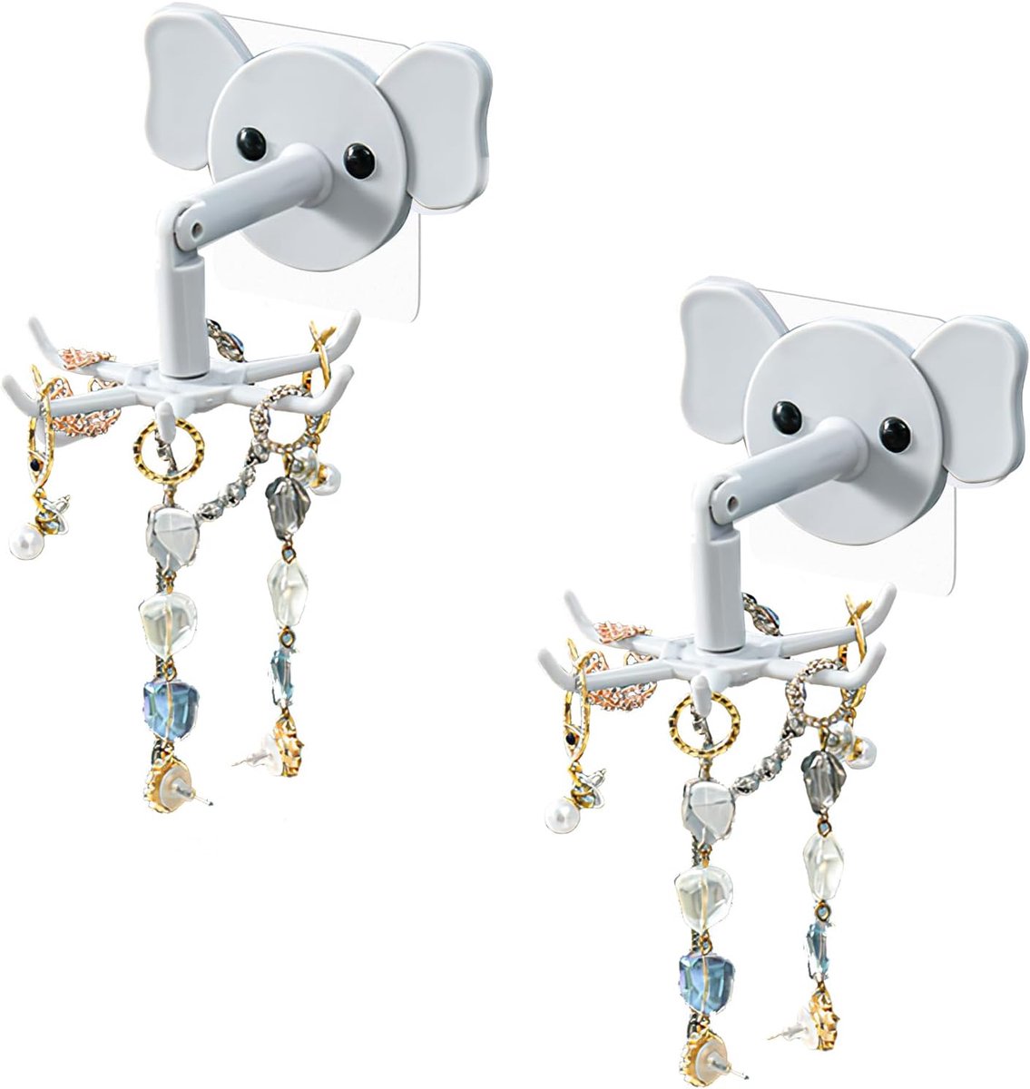 2 stuks 360° draaibare sieradenorganizer, zelfklevende kleerhanger voor halskettingen, armbanden, horloges, ringen - ShopVlot